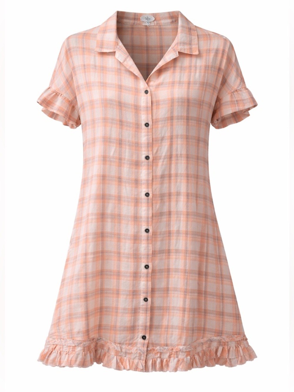Umgee NWT peach/purple plaid button down dress, medium